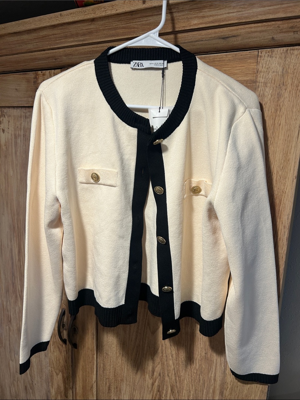Zara Cream Jacket with Black Trim and Gold Buttons